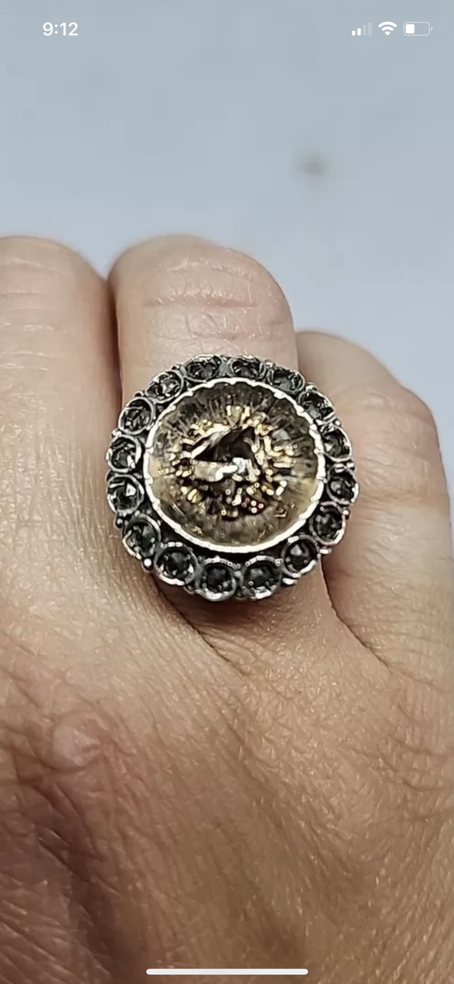 Vintage 900 Coin Silver Rose Gold Vermeil Ring Marcasite Victorian Style