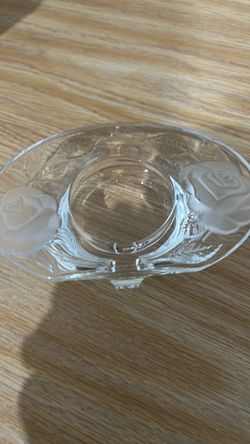 Clear Glass Bowl with Frosted Rose Design