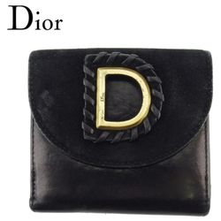 Dior W Hook Wallet Bi-Fold Mini Wallet D Mark Black Gold Leather x Suede Dior