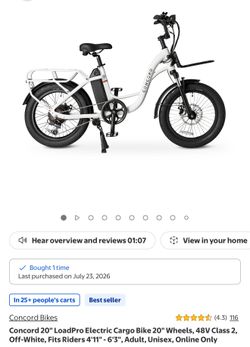 Concord 20" LoadPro Electric Cargo Bike 20" Wheels, 48V Class 2, Off-White,