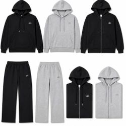 Alo Hoodie & Sweatpants Set – Black/Grey – Multiple Sizes