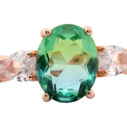 Oval Blue & Green Bi-colored Tourmaline & Topaz Rose Gold Ring, Size 7 138