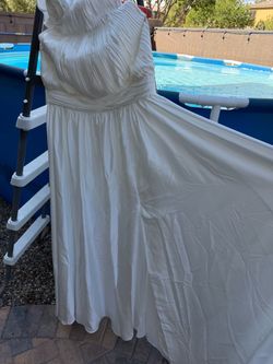 White Strapless Wedding Gown with Train and matching shoes