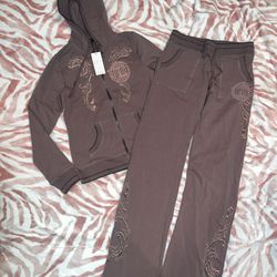 NWT New BCBG Large Pink Grey Tracksuit Sweats Jacket Pants Set MSRP $160