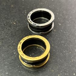 2 BVLGARI Mens Wedding Band Rings 18k White And Yellow Gold