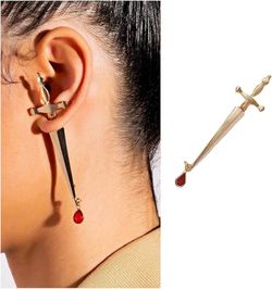 Single Earring Faux Gauge Sword in Gold