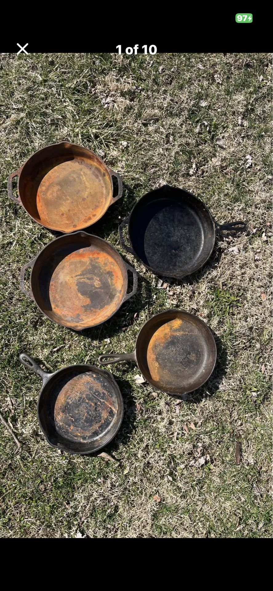 Vintage cast iron pan and skillet