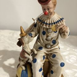 Porcelain Clown Figurine D'arte Napcoware Cookie Puppy Dog Carnival Sculpture