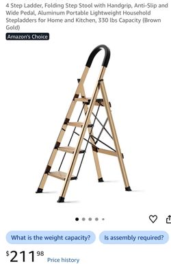 4 Step Ladder, Folding Step Stool with Handgrip, Anti-Slip and Wide Pedal, Aluminum Portable Lightweight Household Stepladders for Home and Kitchen, 3