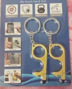 No touch door opener tool multifunctional no touch keychain hand tool