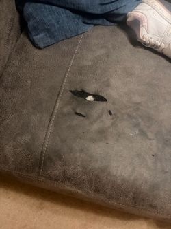 Gray Suede Couch with Damage