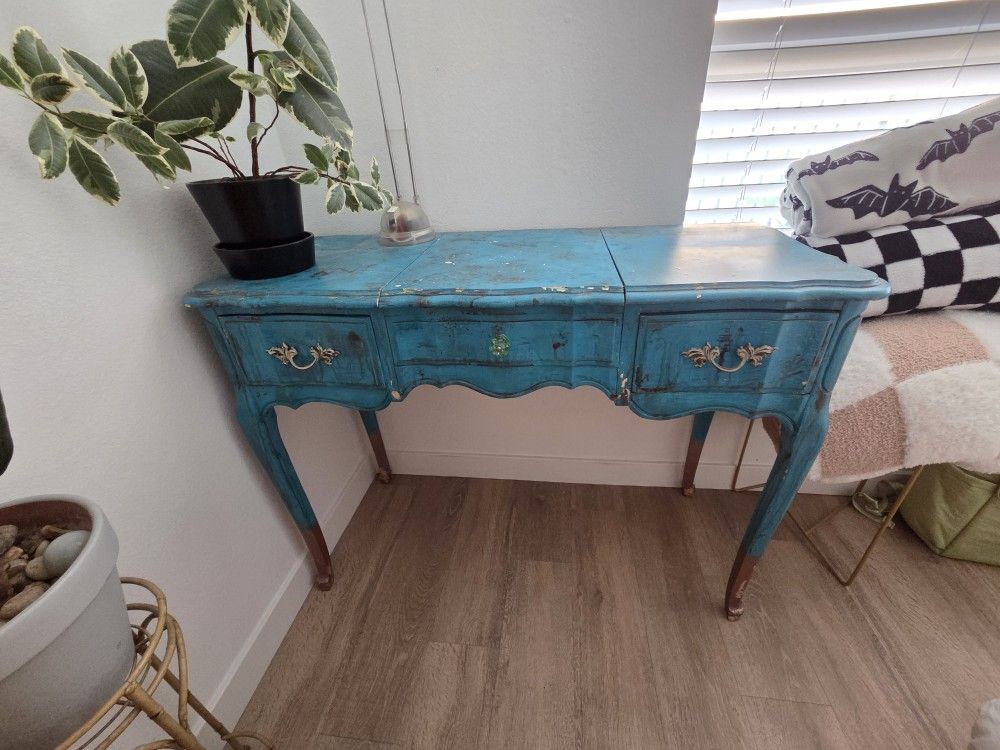  Vintage Antique Desk Rare Unique Solid Wood Mirror Drawer Gothic Retro