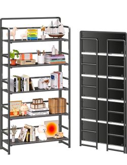 4NM No Assembly Extra Wide 5 Tiers Folding Bookshelf Storage Shelves Vintage Bookcase Standing Racks Study Organizer Home Office (All Black)