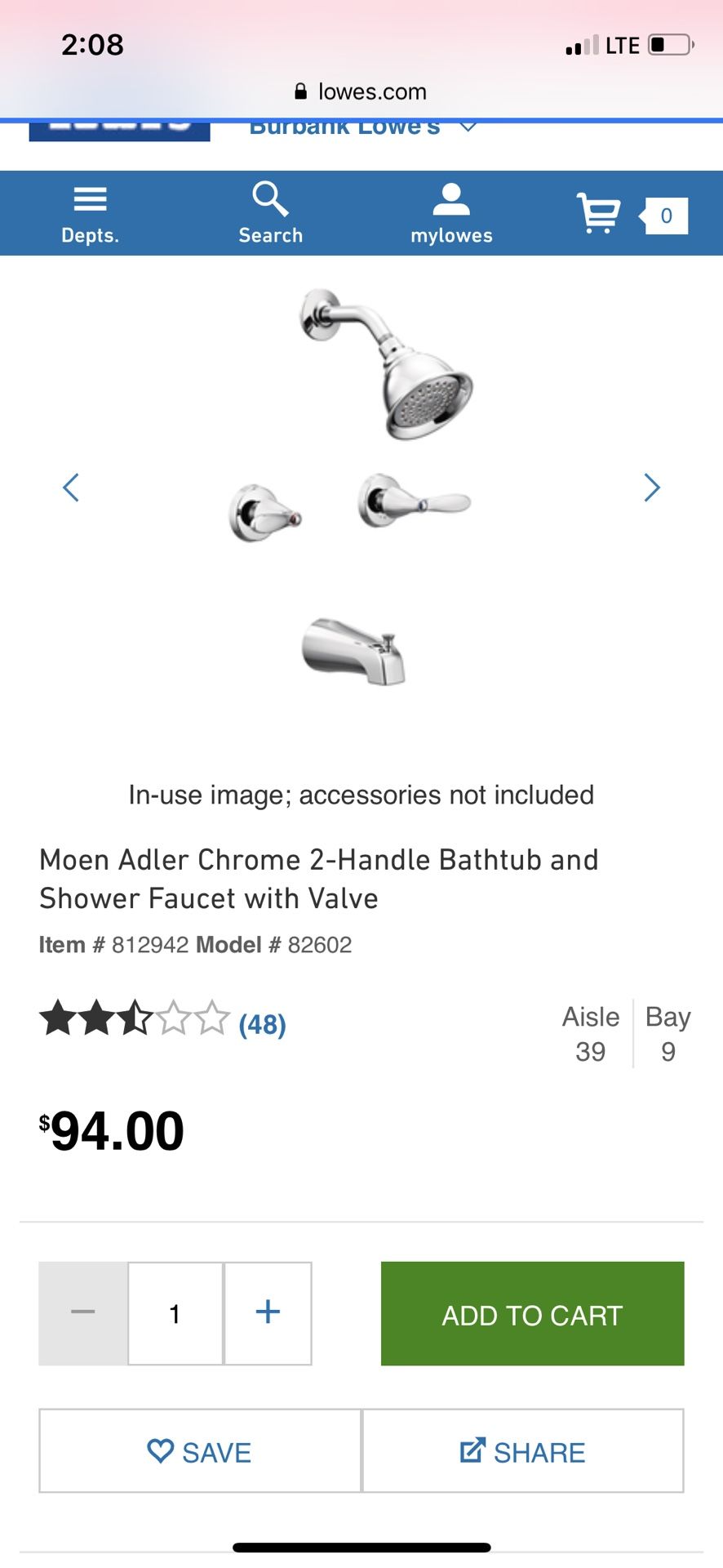 Moen Adler shower Faucet