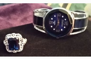 DEEP BLUE Combo Watch and 3.7CTTW Ringl