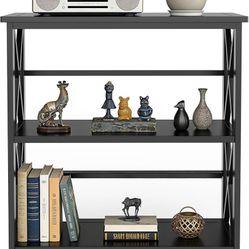 3-Tier Industrial Bookcase, Metal Frame Open Shelf Storage Rack, Black
