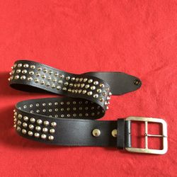 Black Real Leather Studded Belt 