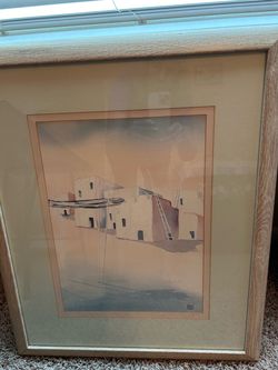 Framed Southwestern Pueblo Watercolor Print
