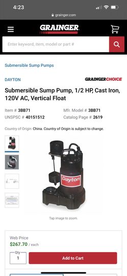 1/2 HP Sump Pump