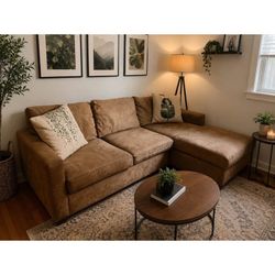 Brown Micro-Suede Sectional Sofa with Chaise – Cleaned – Delivery Available