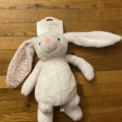 NWT KELLYTOY Large 14" White Rabbit Bunny Rattle Plush with Crinkle Floral Ears