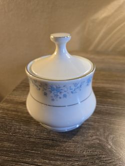Vintage "Helen" Fine China Covered Sugar Bowl - Blue Floral & Silver Trim