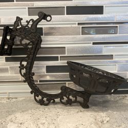 Antique Oil Lamp Plant Wall Sconce Bracket Holder Black Cast Iron with Mount