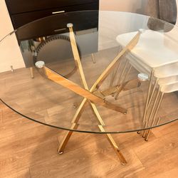 Round Kitchen Glass Table + 4 Chairs 