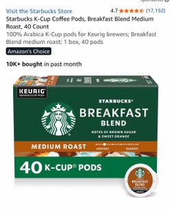 Starbucks Breakfast Blend K-Cup Pods 40 Count