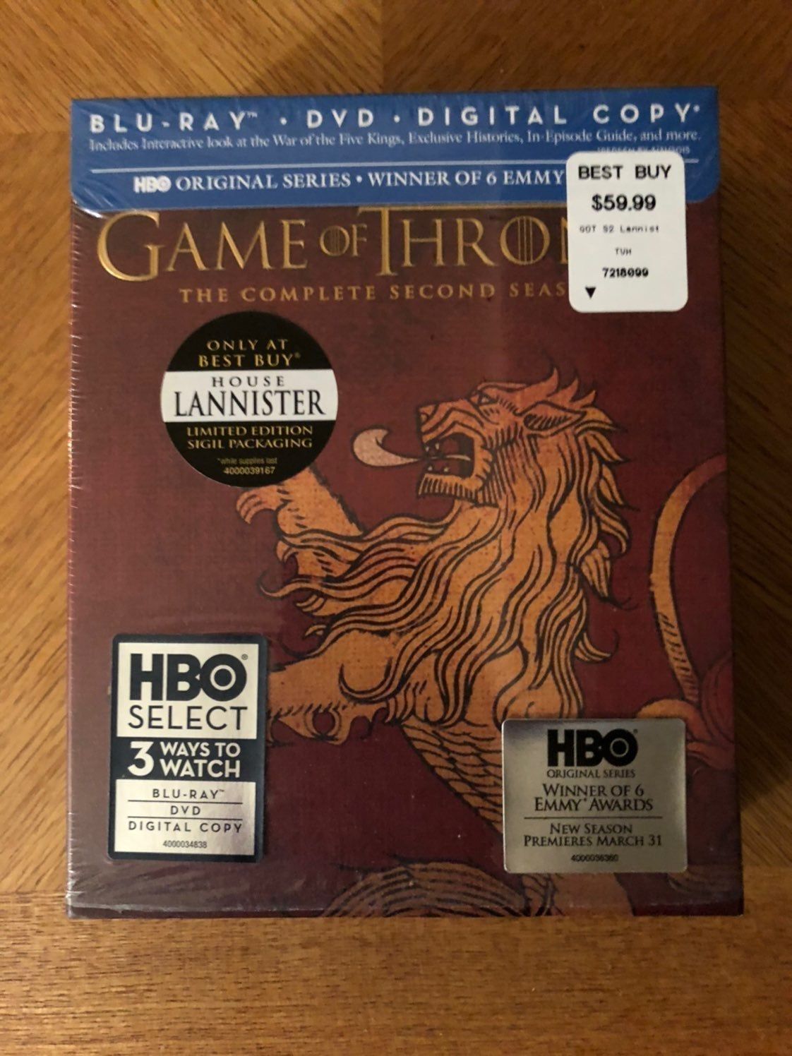 Game of Thrones Best Buy Exclusive House Lannister Sigil Edition Blu Ray Season 2