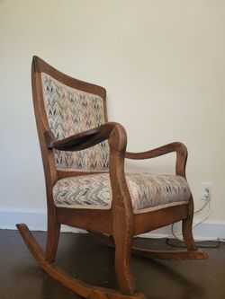 Vintage Solid Oak Upholstered Rocking Chair