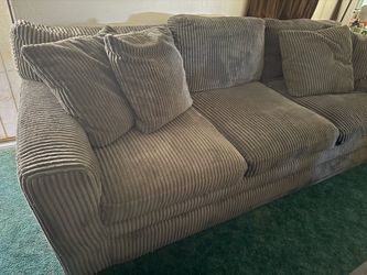 Gray Corduroy Fabric Sofa with Throw Pillows