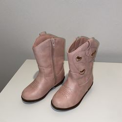 PLACE Girls Pink Western Boot Heart Accent Zip Closure Flat Heel Size 7