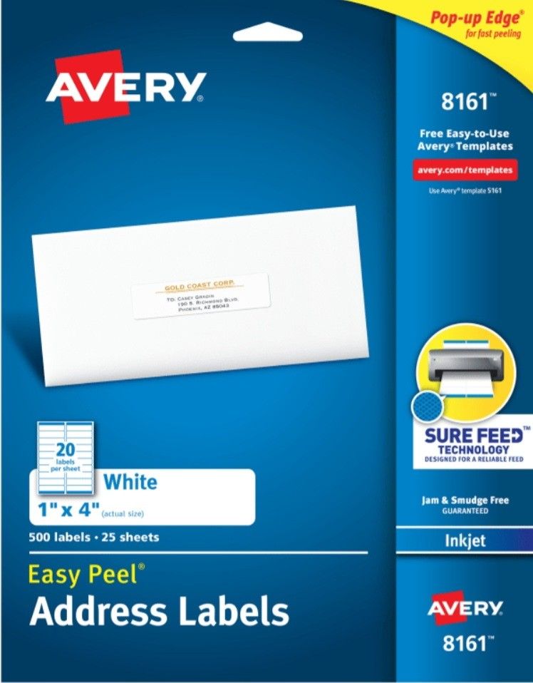 Avery 8161 Easy Peel Address Labels for Inkjet Printers. New.