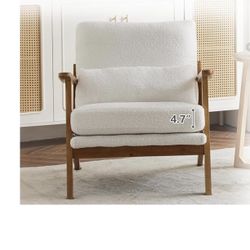 VINGLI Solid Wood Wide Armrests Accent Chair,Upholstered Mid Century Modern Chair with Pillow,Comfy Reading Chair Farmhouse Arm Chair,Chairs Living Ro