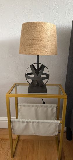 Gold Side Table Glass Top Fabric Sling