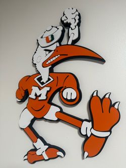 Miami Hurricanes Sebastian Ibis Wall Art | 24x20 Layered 3D Mascot Sign | Miami Football Decor | Handmade Sports Wall Sign