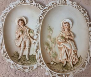 Vintage Lefton 3D Bisque Porcelain Wall Plaques Set KW6967
