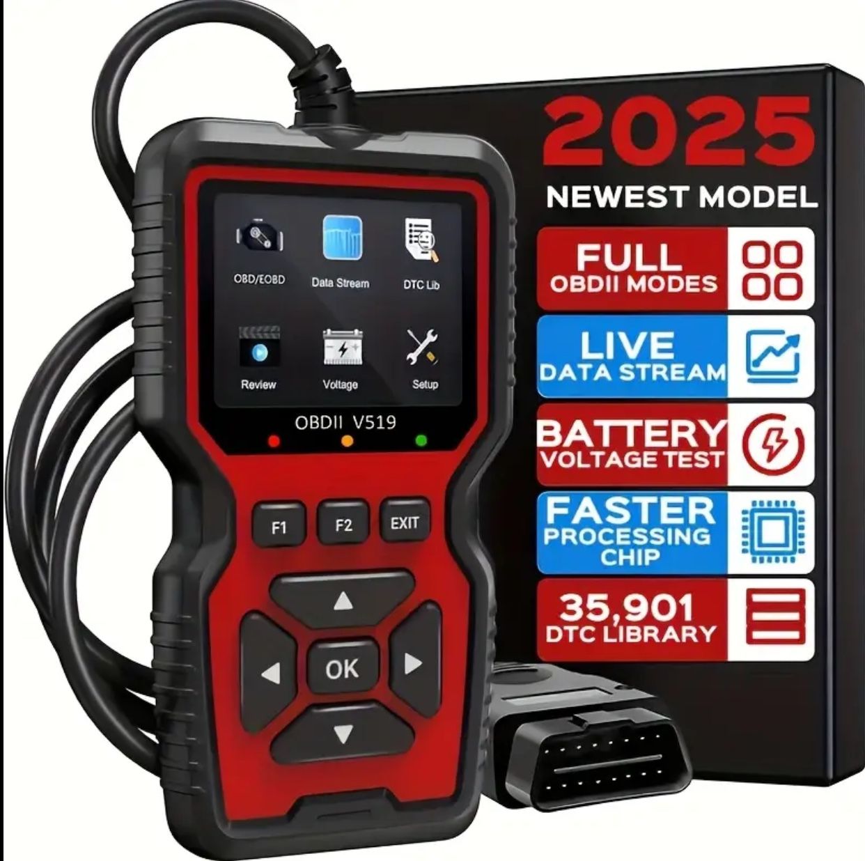 Professional OBD2 Scanner Tool for Engine Fault Code Reader, Battery Tester, I/M Readiness, 9 Language Support, Compatible with All Vehi