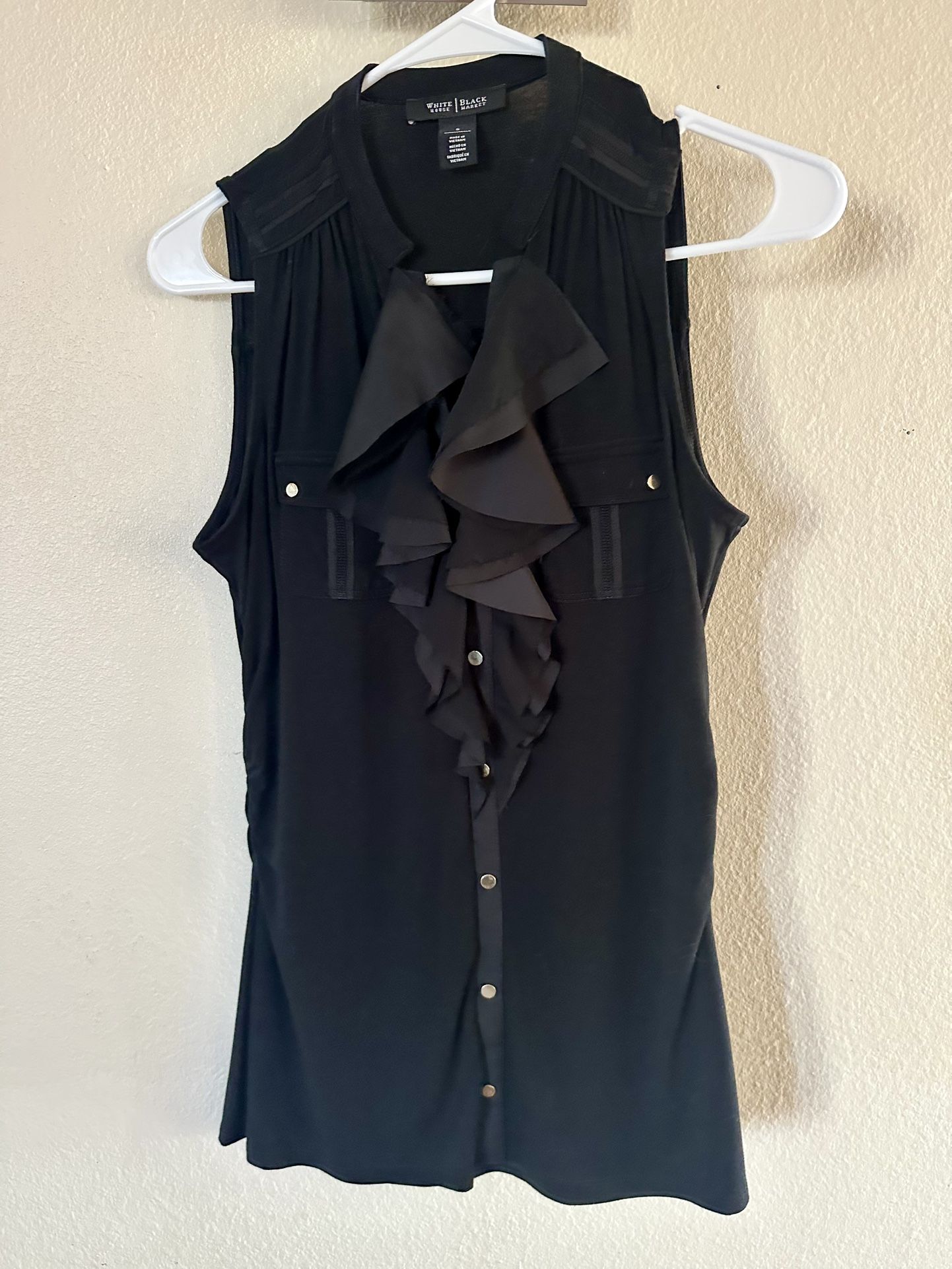 White House Black Market Womens Black Ruffle Top, Size Small