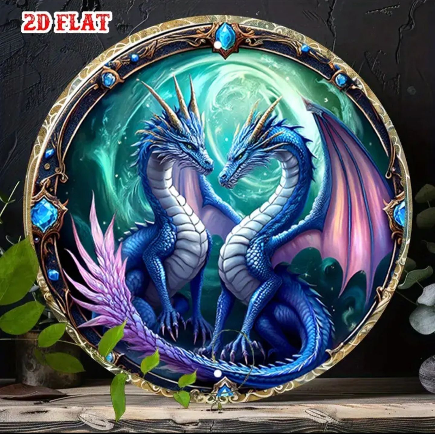 Twin Dragons Mystical Round Aluminum Wall Sign