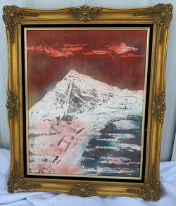 Vintage Signed Original Abstract Mountain Painting – 24x30 – Ornate Gold Frame