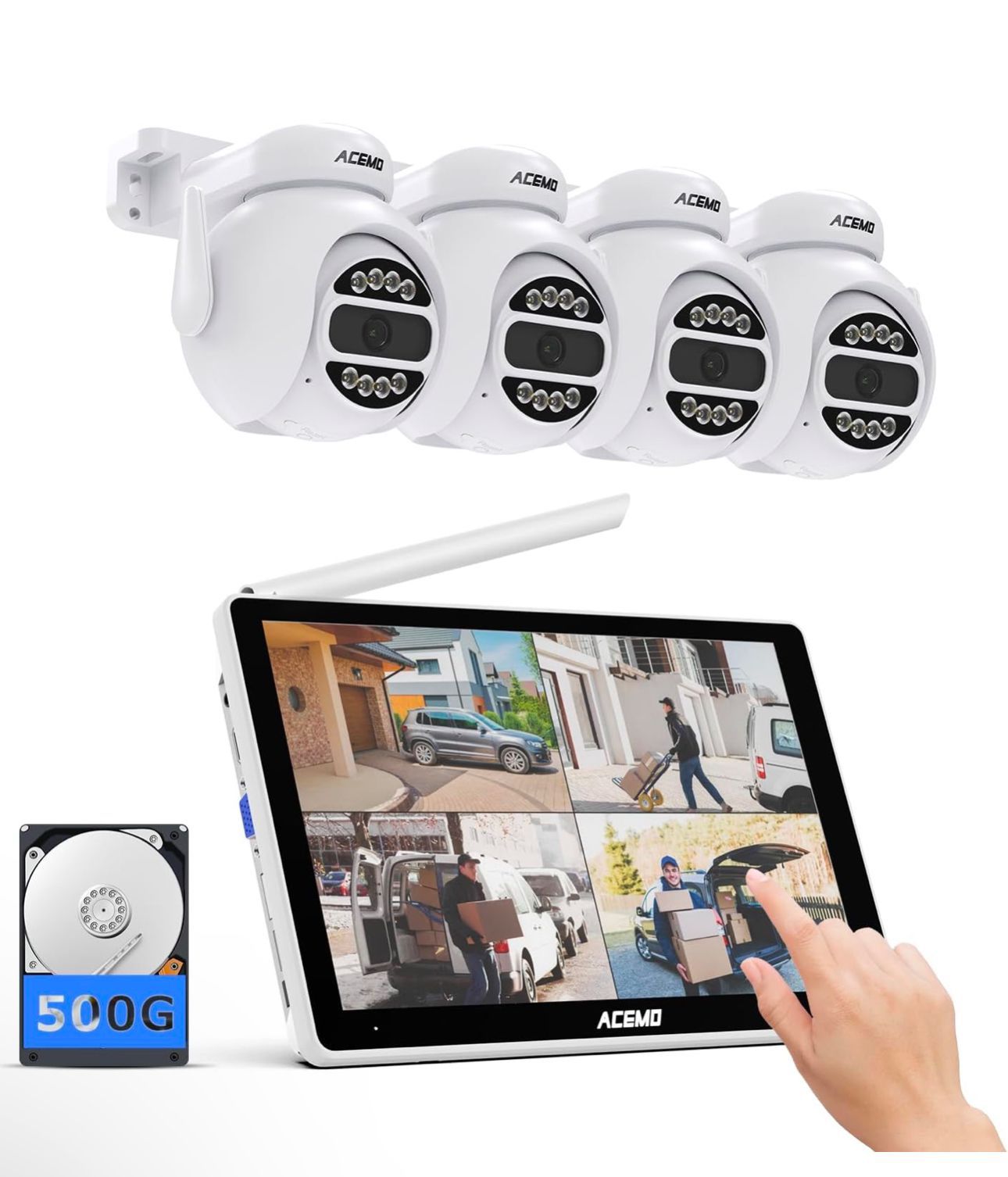 Touchscreen NVR】 ACEMO 5MP Home Security Camera System, 10.1" Touchscreen Monitor 8CH WLAN NVR, 4X 5MP Outdoor PT Dome Camera,Wireless CCTV Surveillan