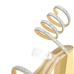 CAMSSOO Rhinestone Heels for Women High Heel Wedding Party Shoes Size 5.5