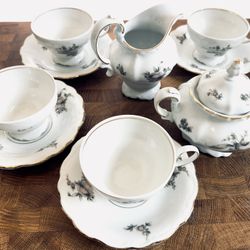 Vintage 1946 Fine China Full Tea Set, Johann Haviland Bavaria Sepia Rose - Perfect Condition   Made in Germany.   