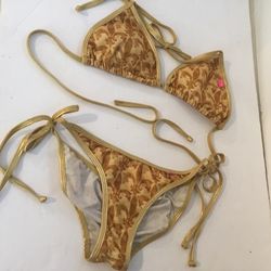 Chynna Dolls Bikini. Fleur De Lis On A Brown Background. M