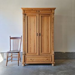 Antique Pine Wardrobe Armoire Cabinet 