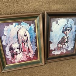 Vintage 60s Spooky Kids with Dogs Framed Prints 