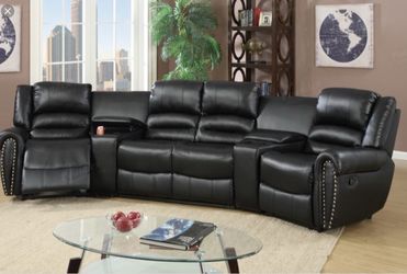 New! Black Reclining Leather Home Theater Sectional (NO CREDIT CHECK FINANCING AVAILABLE)