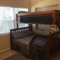Dark Wood Bunk Bed -Full Size Bottom Twin Top